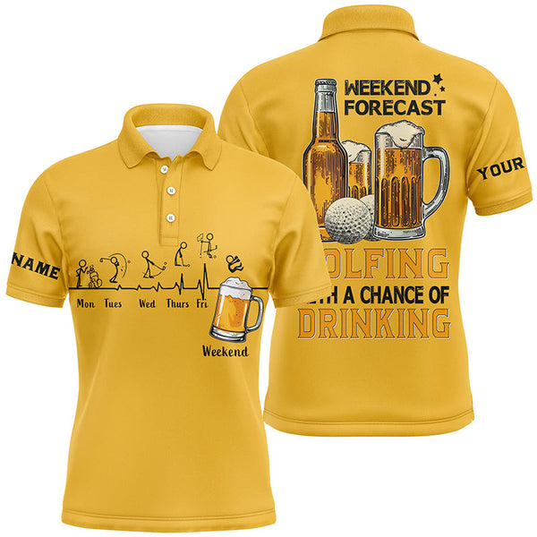 Maxcorners Golf Yellow Golf Top Weekend Forecast Golfing With A Chance Of Drinking Customized Name 3D Polo Shirt Unisex