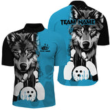 Maxcorners Black And Blue Wolf Bowling Jersey Customized Name, Team Name 3D Shirt