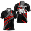 Maxcorners Red And Black Bowling Polo, Quarter Zip Shirts For Men Custom Bowling Team Jersey, Gift For Bowlers