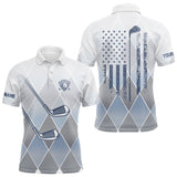 Maxcorners Blue argyle pattern American flag Golf clubs Mens Golf Polo Shirts Custom Golf shirt for men