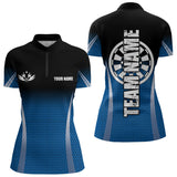 Maxcorners Black and Blue Camo Dart Polo, Quarter Zip Shirt For Women Custom Dart Jerseys For Team