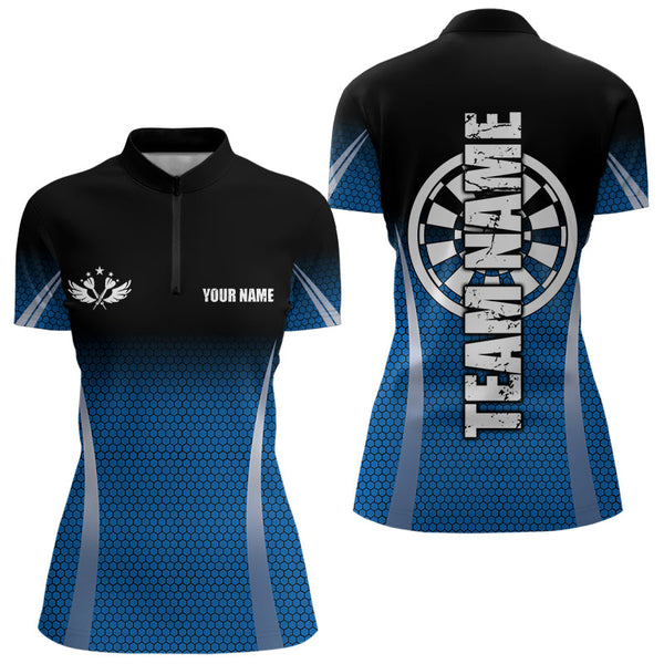 Maxcorners Black and Blue Camo Dart Polo, Quarter Zip Shirt For Women Custom Dart Jerseys For Team