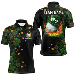 Maxcorners Personalized Green Clover St Patrick's Day pattern Golf Polo Shirts For Men, Best Mens golf wear LM0412
