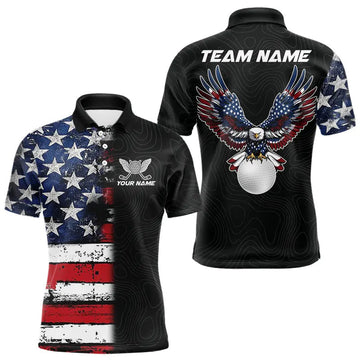 Maxcorners American Flag Eagle Mens Golf Polo Shirts Custom patriotic golf shirts for men, mens golf apparel