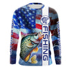Maxcorners American flag Crappie lightning Long Sleeve Fishing Shirts custom Patriotic Crappie fishing jerseys LM0501