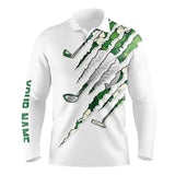 Maxcorners Green Shamrock Pattern White Mens Golf Polo Shirt Custom Golf Clubs St Patrick Day Golf Attire For Men