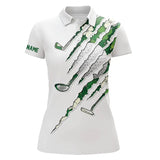 Maxcorners Green Shamrock Pattern White Mens Golf Polo Shirt Custom Golf Clubs St Patrick Day Golf Attire For Men