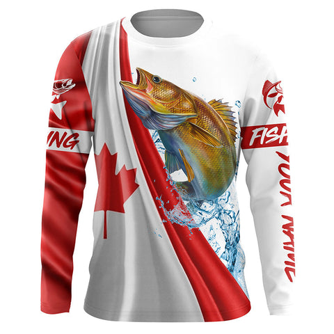 MaxCorners Canadian Flag Patriotic Walleye Fishing Customized Name 3D Long Sleeve Shirt