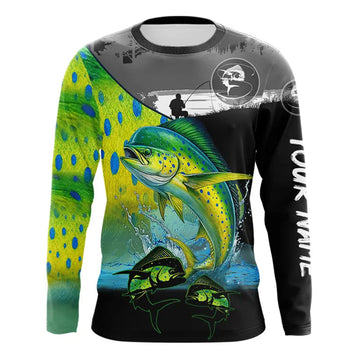 Maxcorners Mahi Mahi fishing scale Customize name long sleeves UV protection Fishing apparel LM1812