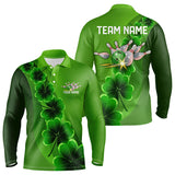 Maxcorners Green Shamrock Lucky Bowling Polo, 1/4 Zip Shirt For Men Custom St Patrick Day Bowling Team Jerseys