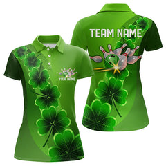 Maxcorners Green Shamrock Lucky Bowling Polo, 1/4 Zip Shirt For Men Custom St Patrick Day Bowling Team Jerseys