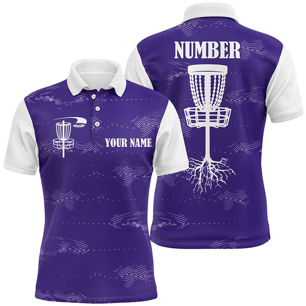 Maxcorners Purple and white Mens disc golf polo shirts custom disc golf basket, personalized disc golf gifts MT0510