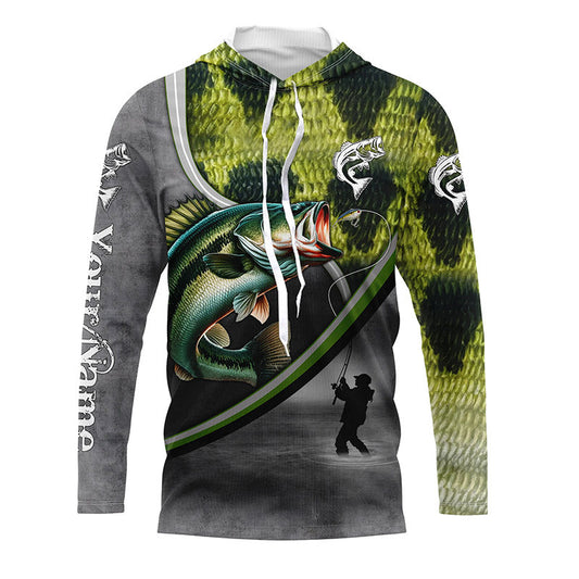 Maxcorners Largemouth Bass fishing scales personalized fishing shirts Long sleeve, Long Sleeve Hooded LM0201