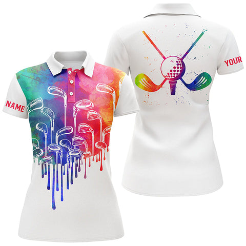Maxcorners Watercolor White Womens Golf Polo Shirts Custom Golf Tops For Women
