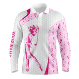 Maxcorners Personalized pink ribbon pattern breast cancer polo shirts, custom breast cancer golf shirts