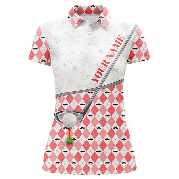 Maxcorners Red argyle pattern Christmas Women golf polo shirt custom golf tops for ladies Christmas golf gifts