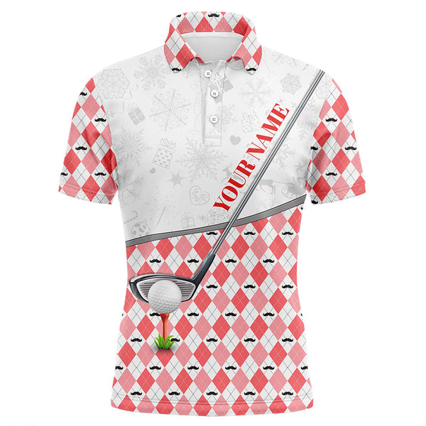 Maxcorners Red argyle pattern Christmas Men golf polo shirt custom golf tops for men Christmas golf gifts