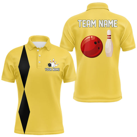 Maxcorners Personalized Retro Bowling Polo, 1/4 Zip Shirts For Men custom vintage bowling team jersey | Yellow LM0611