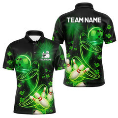 Maxcorners Green shamrock lightning thunder St Patrick's Day bowling shirts for men custom team bowling jerseys LM0901