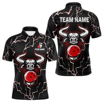 Maxcorners Bowling Bull Thunder Lightning Black and Red Bowling shirts for men custom Bowling Team League Jersey LM0901