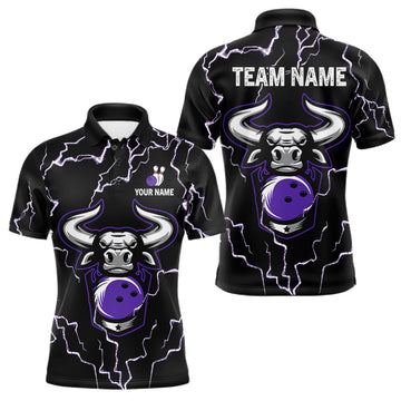 Maxcorners Bowling Bull Thunder Lightning Black & Purple Bowling shirt for men custom Bowling Team League Jersey LM0901