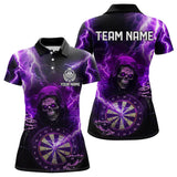 Maxcorners Personalized Skull Purple Lightning Thunder Darts Polo, 1/4 Zip Shirt For Men Custom Dart Team Jerseys