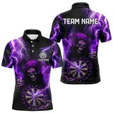 Maxcorners Personalized Skull Purple Lightning Thunder Darts Polo, 1/4 Zip Shirt For Men Custom Dart Team Jerseys