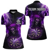 Maxcorners Personalized Skull Purple Lightning Thunder Darts Polo, 1/4 Zip Shirt For Men Custom Dart Team Jerseys