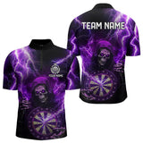 Maxcorners Personalized Skull Purple Lightning Thunder Darts Polo, 1/4 Zip Shirt For Men Custom Dart Team Jerseys