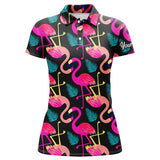 Maxcorners Women Golf Polo Shirt Neon Flamingos Tropical Pattern Custom Team Flamingo Golf Shirts