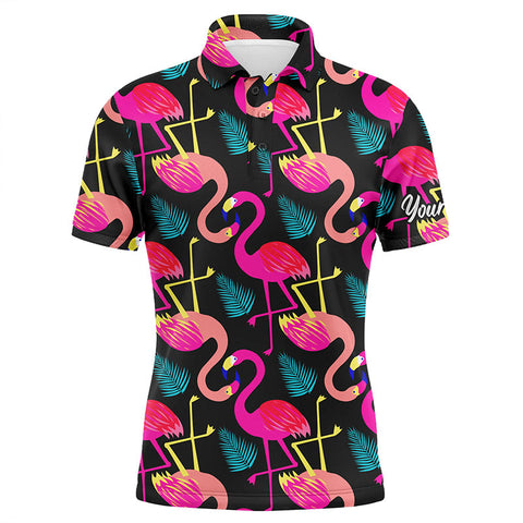 MaxCorners Golfs Neon Flamingos Tropical Pattern Customized Name 3D Polo Shirt For Men