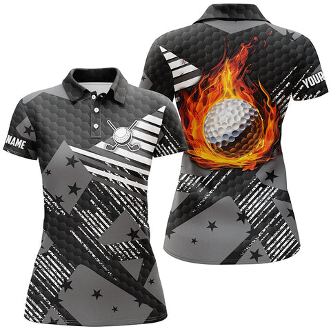 Maxcorners Black And White Pattern Flame Golf Ball Women Polo Shirt Custom Golf Shirts For Ladies