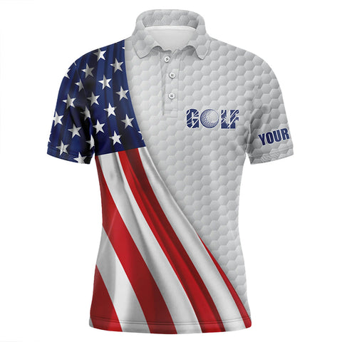 MaxCorners Golfs American Flag White Golf Ball Skin Customized Name 3D Polo Shirt For Men