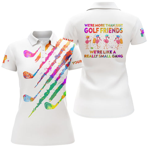 Maxcorners Women Golf Polo Shirt We're More Than Just Golf Friends Watercolor Flamingo Custom Funny Golf Shirt