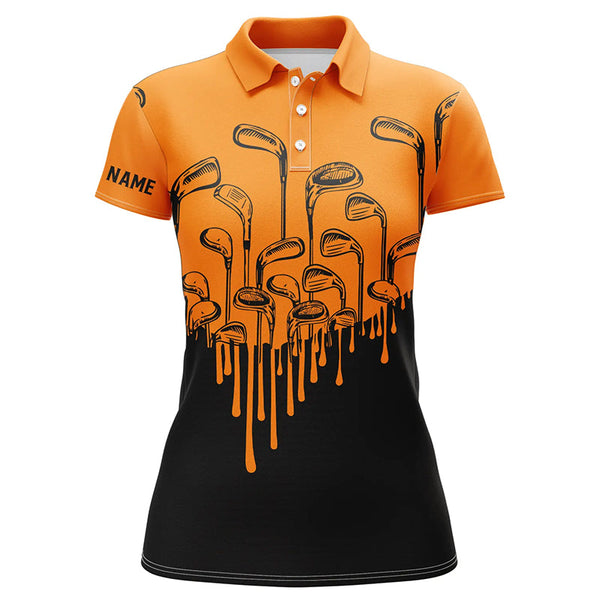 Maxcorners Orange and black Halloween golf clubs Womens golf polo shirts female golf attire