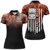 Maxcorners Bowling Ball And Pins Orange Camo American Flag Patriotic Customized Name, Team Name 3D Polo Shirt