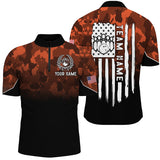 Maxcorners Bowling Ball And Pins Orange Camo American Flag Patriotic Customized Name, Team Name 3D Polo Shirt