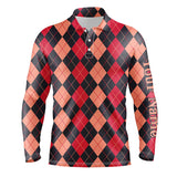 Maxcorners Black and red argyle plaid pattern golf polo shirts custom male golf attire