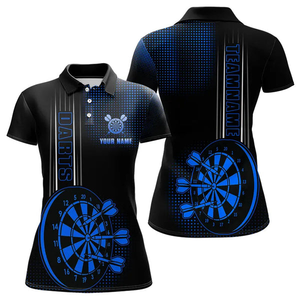 Maxcorners Personalized Black And Blue Darts Polo, Quarter Zip Shirt For Men Custom Dart Outfit Team Jerseys