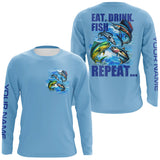 Maxcorners Saltwater offshore Fishing Custom Long Sleeve Performance Fishing shirts Eat Drink Fish Repeat | Blue LM2408