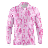 Maxcorners Golf Pink Ribbons Breast Cancer Awareness Background Customized Name 3D Polo Shirt Unisex