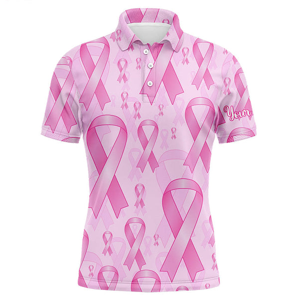 Maxcorners Golf Pink Ribbons Breast Cancer Awareness Background Customized Name 3D Polo Shirt Unisex