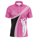 Maxcorners Golf Black And Pink Hawaiian Tribal Pattern Customized Name 3D Polo Shirt