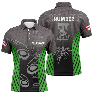 Maxcorners Mens disc golf polo shirt custom name, number camo disc golf jersey, mens disc golf apparel | Green MT0510