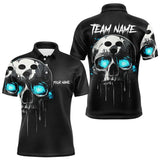 Maxcorners Black and Blue Skull Men's Bowling Polo, Quarter Zip shirts Custom Skull Team Bowling Jersey