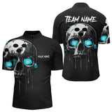 Maxcorners Black and Blue Skull Men's Bowling Polo, Quarter Zip shirts Custom Skull Team Bowling Jersey