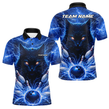 Maxcorners Blue Lightning Thunder Cat Bowling Jerseys for men custom Bowling Polo, 1/4 zip Team League Shirts LM0901