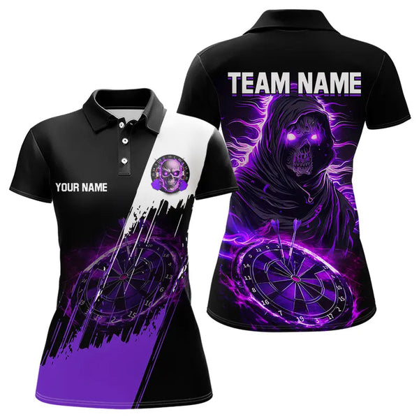 Maxcorners Black And Purple Skull Reaper Dart Jerseys Polo, 1/4 Zip Shirt For Men And Women Custom Darts Team Shirts