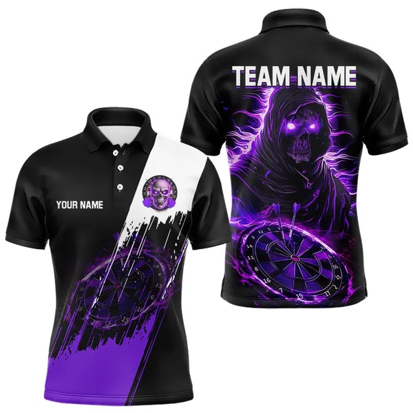 Maxcorners Black And Purple Skull Reaper Dart Jerseys Polo, 1/4 Zip Shirt For Men And Women Custom Darts Team Shirts