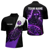 Maxcorners Black And Purple Skull Reaper Dart Jerseys Polo, 1/4 Zip Shirt For Men And Women Custom Darts Team Shirts